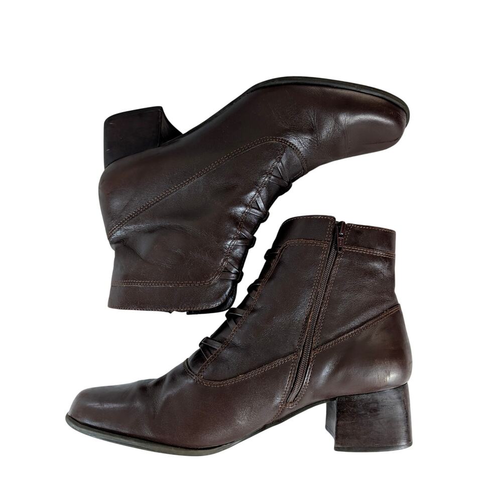 CROFT & BARROW! ESPRESSO BROWN GENUINE LEATHER QUAD CRISS CROSS STRAP BOOTS! 9M - Picture 6 of 10